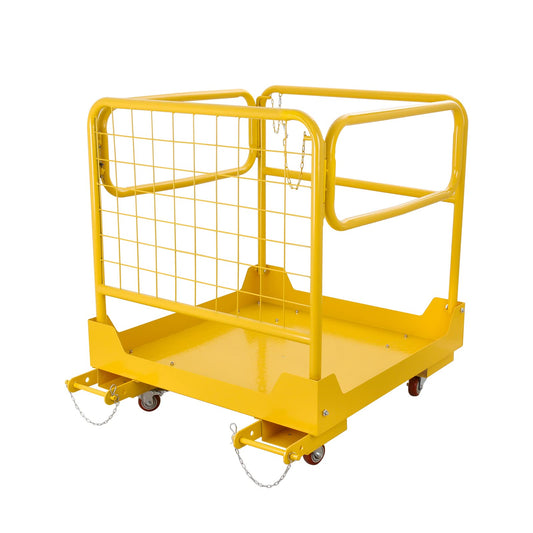 RAILEN Forklift Safety Cage 36x36 Inch, 1200LBS Forklift Work Platform with 4 Wheels, Collapsible Forklift Man Basket Aerial Rails for Lifting Loader