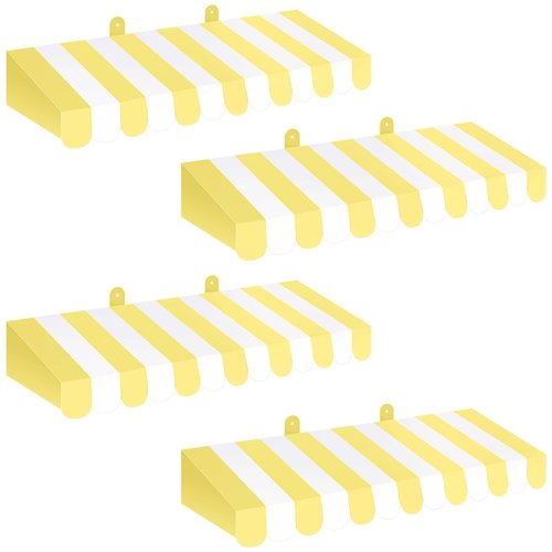 Boao 4 Pack Circus Awning Decoration 3D Stripe Cardboard Awning Carnival Wall Decor Circus Party Favors for Lemonade Stand Bakery Ice Cream Truck Bulletin Board Decor(Yellow and White)