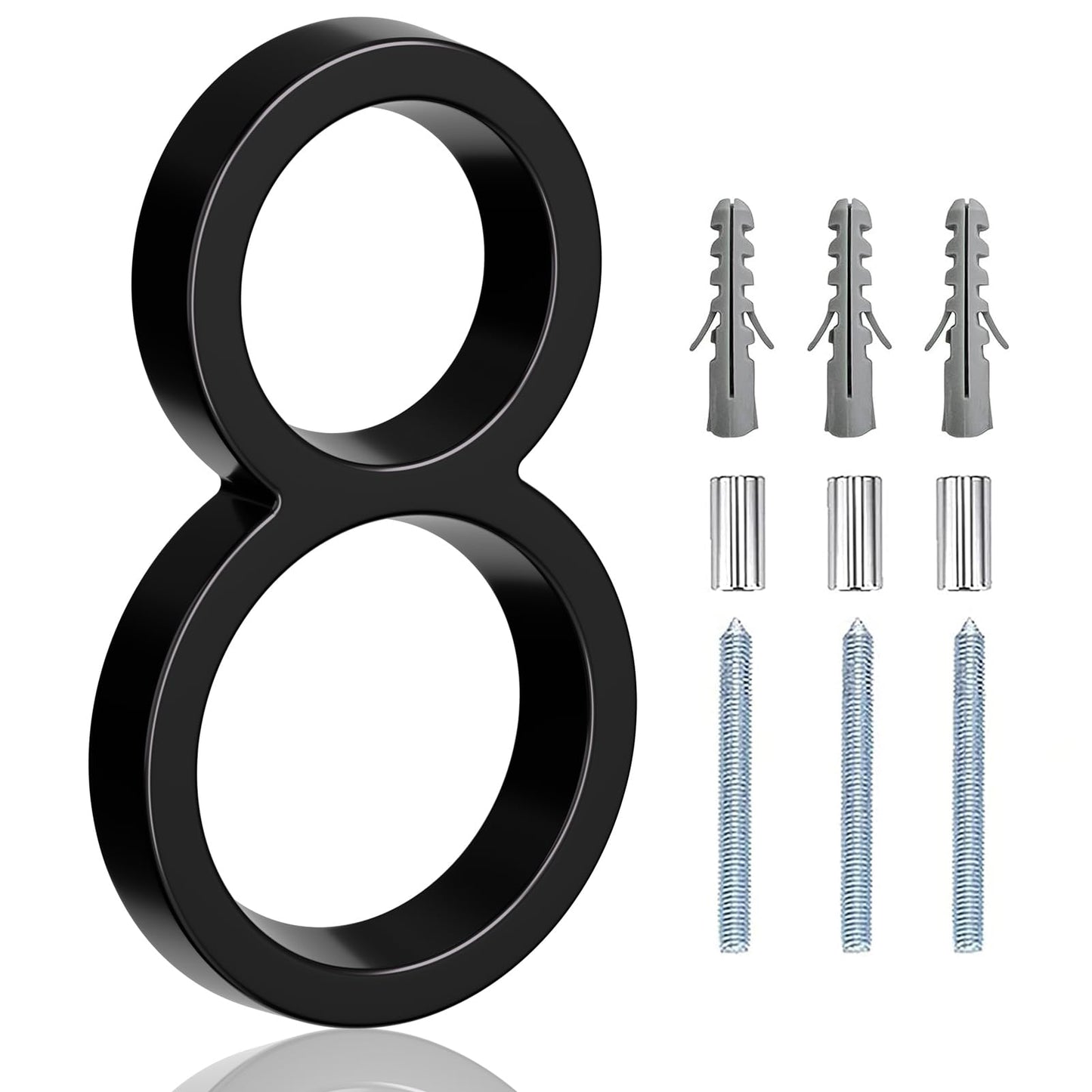 5" Floating Stainless Steel Address House Number, Modern Metal Anti-Rust House Numbers with Nail Kits for Door Garden Mailbox Decor Visibility Signage (8)