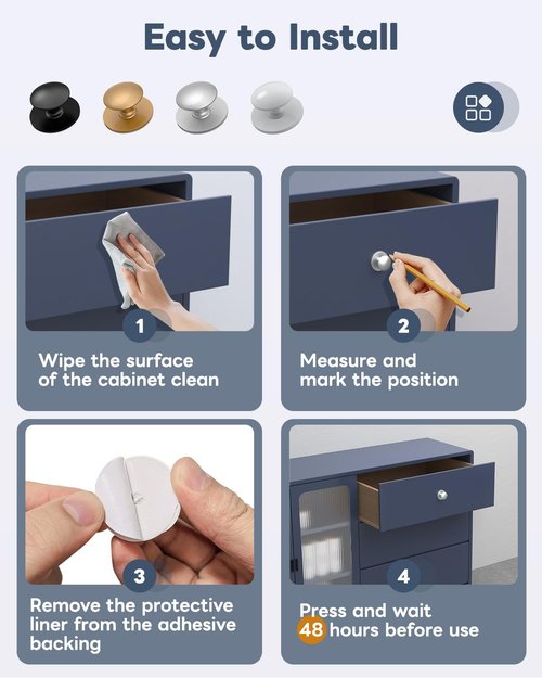 Anobeyi 5 Pack Self Adhesive Cabinet Knobs, No Drilling Self Stick Drawer Knob, Stick-on Kitchen Cabinet Stainless Steel Handle Pull for Window, Wardrobe, Dresser, Cupboard, Closet (5, Silver)