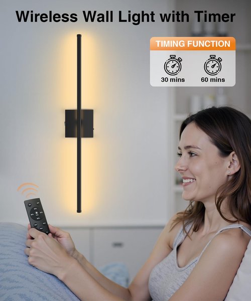 Abovizo 28.3" Battery Operated Wall Sconces Set of Two, 3 Color Dimmable, 15000mAh Rechargeable Wall Sconces Set of 2 with Remote Control, Wireless Wall Lights for Bedroom, Living Room, Hallway