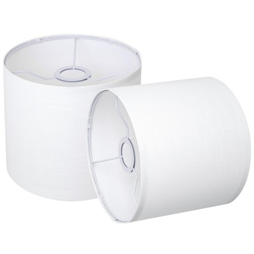 Small Lampshades Set of 2, White Linen Drum Lampshades, 8.66" Top x 8.66" Bottom x 7.87" High Lamp Shade, Lamp Shades Replacement for Table and Floor Lamps, Pendant Light, Handcrafted, Easy Assembly