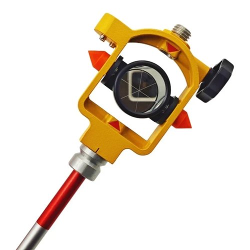 FDC066 Mini Surveying Prism with Yellow Metal Holder Bubble Level and 5 Poles, ADS106 Reflective Prism for Topcon Sokkia Nikon Trimble Total Station, 0/-30mm, 5/8"-11 Thread