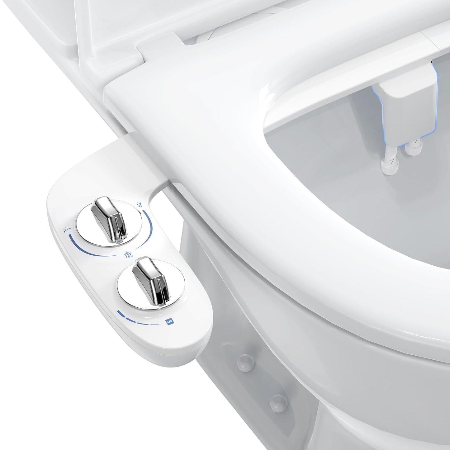 Homfan Toilet Bidet Attachment, Non-Electric Dual Nozzle (Feminine/Bidet Wash), Self-Cleaning Fresh Cold Water Sprayer Bidets for Toilets with Adjustable Water Pressure (Dual Knob, Chrome)