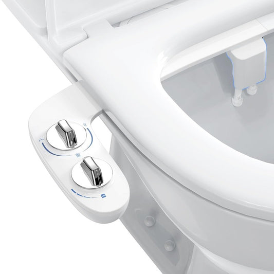 Homfan Toilet Bidet Attachment, Non-Electric Dual Nozzle (Feminine/Bidet Wash), Self-Cleaning Fresh Cold Water Sprayer Bidets for Toilets with Adjustable Water Pressure (Dual Knob, Chrome)