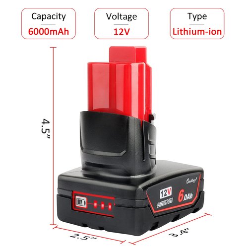 waitley 2 Pack 12V 6A Replacement Battery Compatible with Milwaukee 6.0Ah Power Tools
