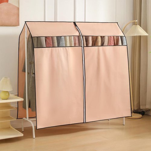 Non-Woven Fabric Clothing Rack Covers, Waterproof Clothing Rack Cover with Zippers and Transparent Window, Clothes Bags for Storage Hanging for Clothes Drying Rod(150x120cm/59x47in)