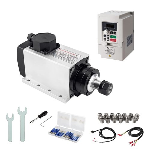 CNC Spindle Kits, 220V 2.2KW 2200W Air Cooled Spindle Motor Square CNC Spindle CNC Motor Spindle Motor + 2.2KW VFD + 13pcs ER20 Collets + Aviation Wire +Power Wire + Drill Bits