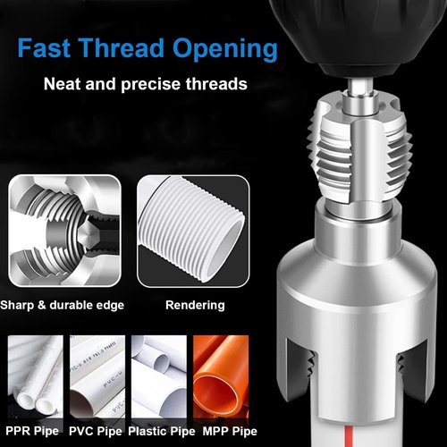 Integrated Internal & External Threader, 2-Piece Dual-Function Pipe Threading Kit for 1/2'' 3/4'' 1'' PVC&Plastic Pipes, Electric Drill Compatible for Home Repairs（Not compatible with 40 PVC）