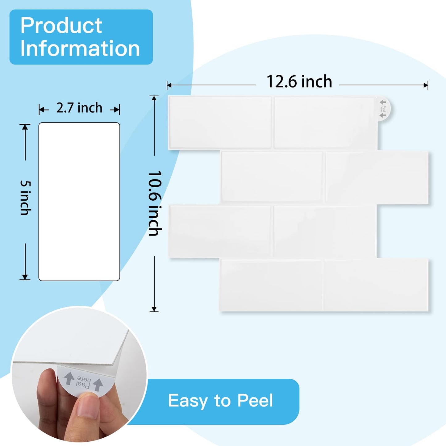 Art3d 10-Pack Heavy-Duty Peel and Stick Backsplash, 12.6 x 10.6 Inch Stick on Wall Tiles for Kitchen Bathroom Countertop Decor, White