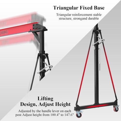 Adjustable Gantry Crane, 2200LBS Capacity Shop Lift Hoist Rated, Portable Design with 360°Locking Wheels,Gantry Crane Adjustable Height from 96.5" to 143.7" fit for Workshop,Garage