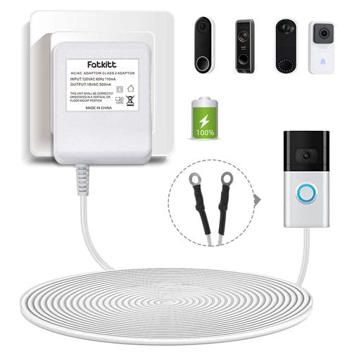 FATKITT 18V Doorbell Transformer, Power Supply Adapter Compatible with Nest Hello Video Doorbell, Arlo and Eufy Doorbell, 18 Volt VAC 500 mA Transformer with 13 ft Cable (White)