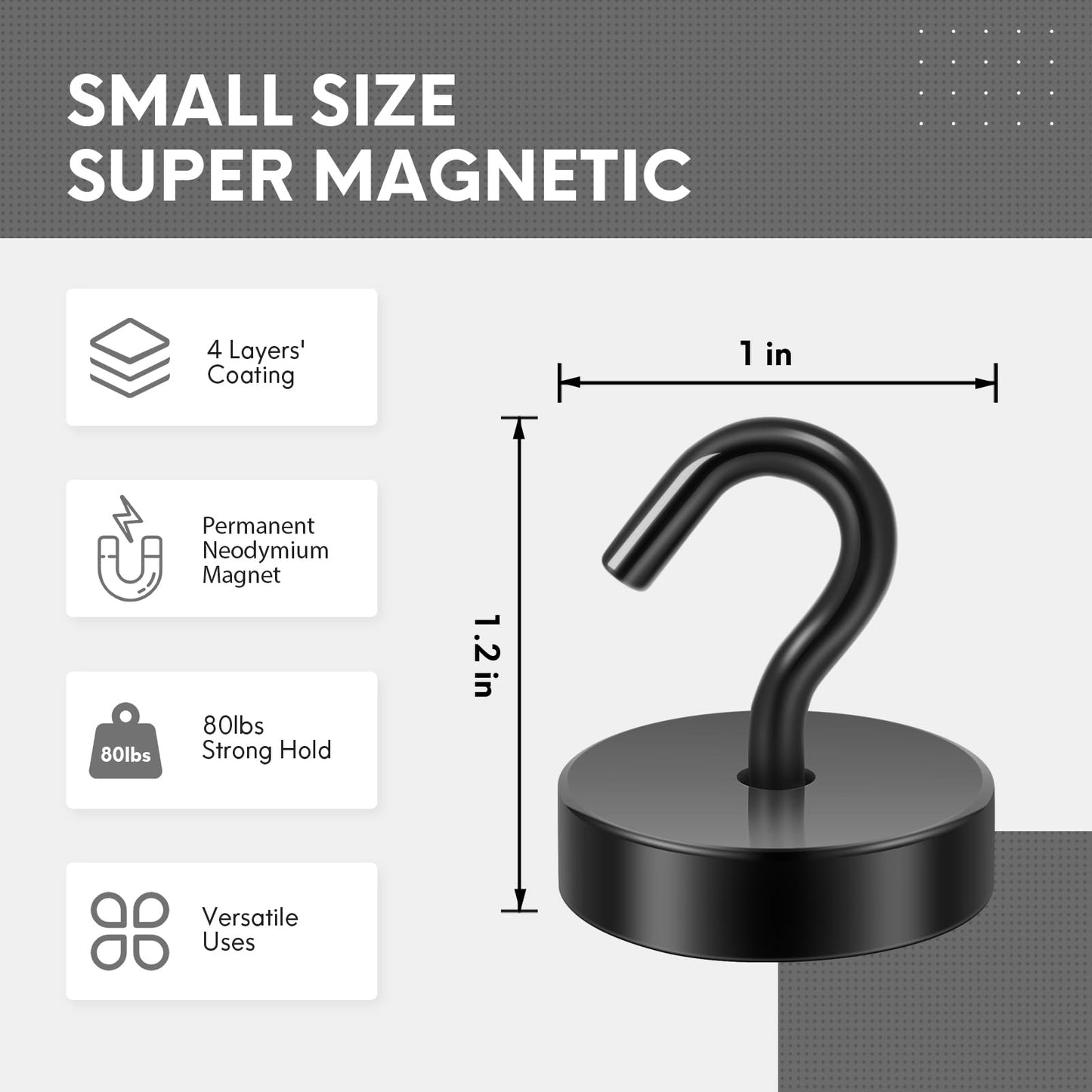 Neosmuk Magnetic Hooks, Cruise Ship Essentials, 80lb+ Heavy Duty Magnetic Hooks for Cruise Cabins, Refrigerator, Grill, Hanging, and Travel | Extra Strong Must-Haves Magnet Hook,Black