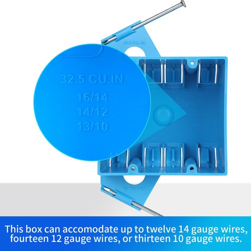 XIUTE 1Pcs Nail On 2 Gang Electrical Outlet Boxes Plastic New Work Standard Blue Switch/Outlet Wall Electrical Box 32 Cubic, ETL Certified