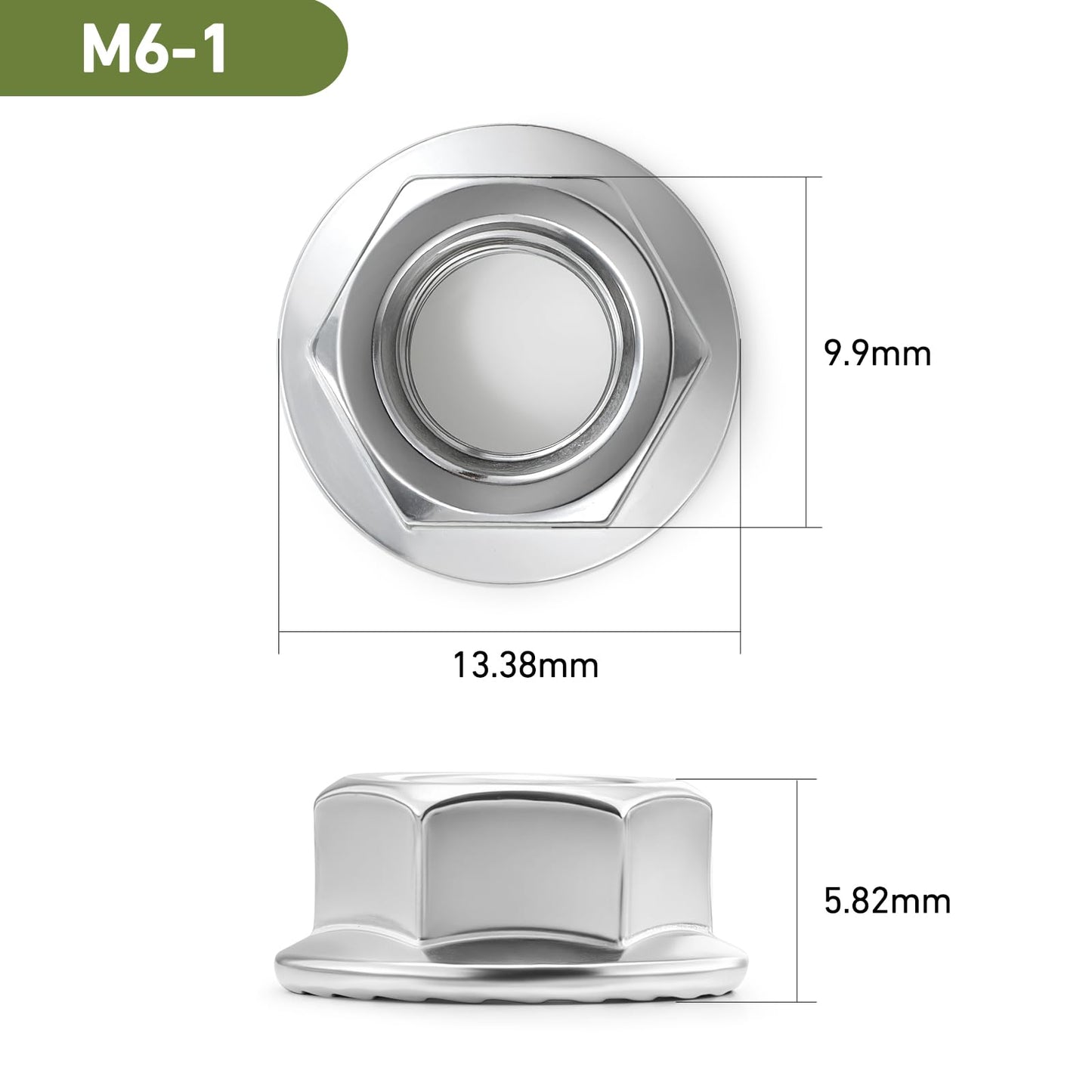 SVLING M6 Flange Nuts 110Pcs, Metric M6-1mm Serrated Flange Hex Nuts 304 Stainless Steel 18-8, Bright Plain Finish