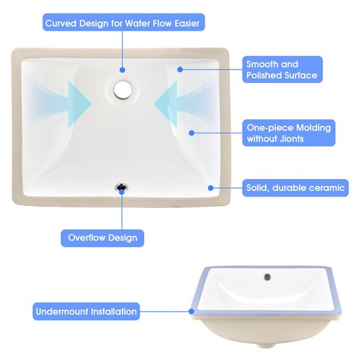 LOCALAND 48 Inch Vanity Sink Top, Engineered Stone Composite Vanity Top with Sink, Vanity Top with Rectangular Ceramic Sink in Ariston White, with 8 Inch Widespread Faucet Hole and Backsplash