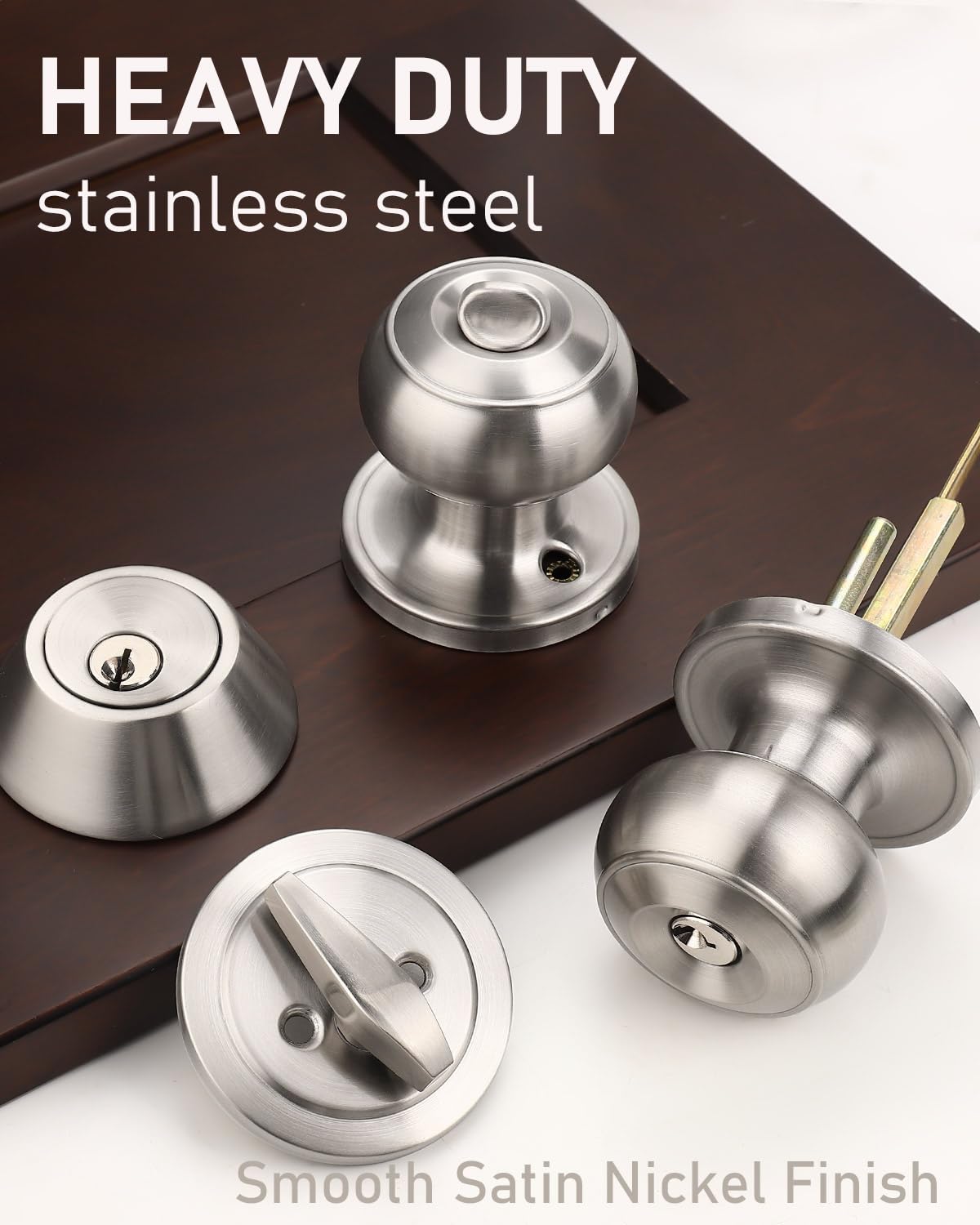 Brotima 3 Pack Keyed Alike Front Door Knob and Deadbolt Set, Entry Door Locksets with Single Cylinder Deadbolt, Satin Nickel Flat Round Door Lock Set for Bedroom/Office/Exterior Doors