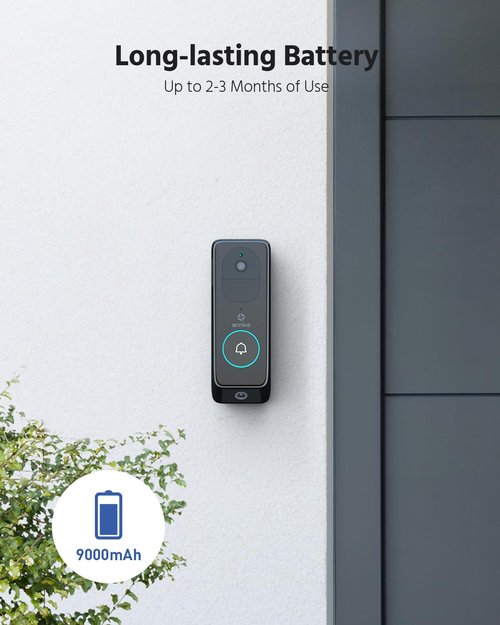 ANNKE Wireless Doorbell Camera, 9000mAh Battery, 2K Video Doorbell, 2 Way Audio, Night Vision, 24/7 Recording, 190° Wide Angle View, AI Motion Detection, Cloud Storage, Alexa, Easy Installation