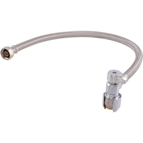 SharkBite Max 20 In. Stainless Steel Braided Faucet Connector with Angle Stop Valve, 1/2 Inch PTC x 1/2 Inch FIP, PEX Pipe, Copper, CPVC, PE-RT, HDPE, UR24657
