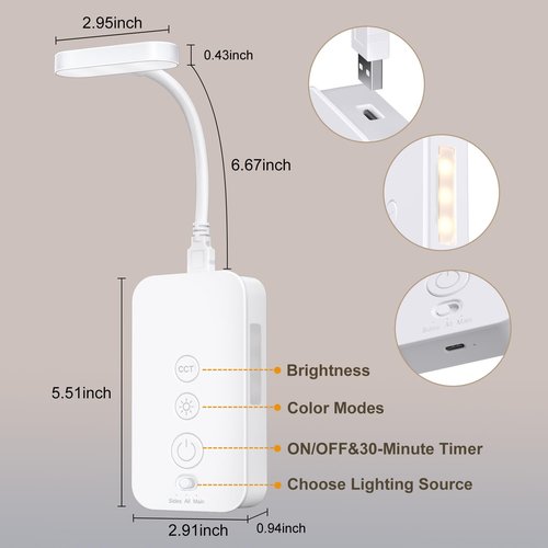 Ellasay Wall Mounted Reading Light: Rechargeable Dimmable Night Light with USB Output &Timers Function - Eye Care for Kids Study in Bedside 1Pack (White)