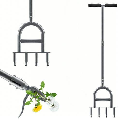 NovoLido Lawn Aerator Tool 2 in 1, Manual Lawn Coring Aerator with 4 Claw Weed Remover Tool for Gardening, Garden Tool & Cleaning Hand Tool for Soil Compaction and Improving Lawn Yard & Garden Health