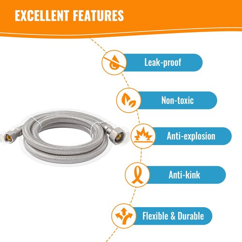 (2 Pack) SUNGATOR 16 Inch Faucet Supply Lines, 3/8" Female Comp Thread x 1/2" FIP Thread Sink Hose, 16" Stainless Steel Braided Faucet Supply Line for Bathroom, with 2 Wrenches and 1 Sealing Tape
