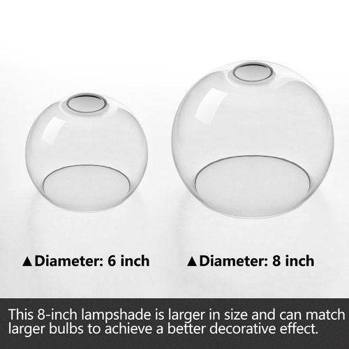 Fixture Replacement Globe Shade with 1.65 Inch Fitter, 8 Inch Diameter, E26 Base 1-5/8 Inch Fitter, Glass Lampshade Cover for Pendant Wall Sconce Chandelier Vanity Light (Clear)