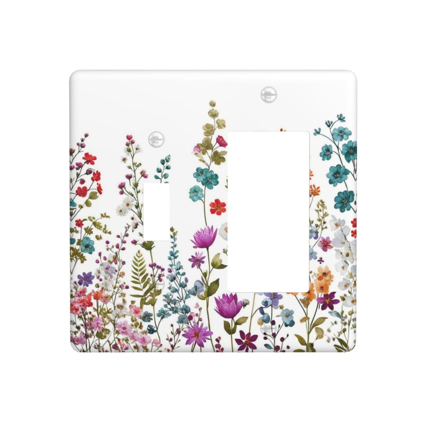 Spshian Decorative Outlet Covers Rustic Wild Flowers Boho Purple Red Floral Leaves 2 Gang 1 Gang Wall Plate Cover Single Toggle Rocker Combination Light Switch Plate Covers Jumbo Switch Cover