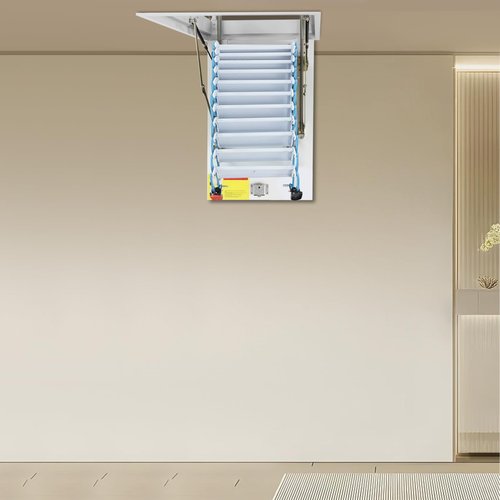 11 Steps Wall-Mounted Attic Ladder, Folding Stairs Attic Ladder Pull Down System, Retractable Loft Ladder for Attics, Garages, Roofs, Basements (Blue+White)
