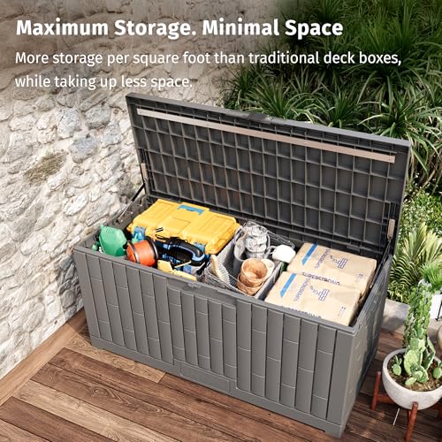 EAST OAK 120 Gallon Outdoor Storage Box - Weatherproof Resin Deck Box with Steel Reinforcement