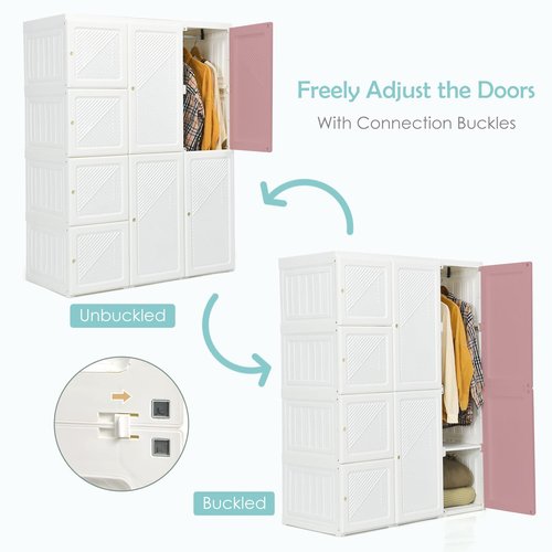 Tangkula Portable Closet Wardrobe, Foldable Clothes Organizer with Cubby Storage, Hanging Rods, Easy Assemble Clothing Storage with Magnet Doors, Folding Bedroom Armoire (8 Cubbies & 2 Rods)