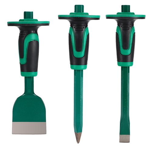 CogniForge Heavy Duty Masonry Chisel Set,12 Inch Point and Flat Chisel, 9 Inch Brick Chisel With Hand Protector,for Demolition,Mason,Carving,Concrete (3 PCS Set)