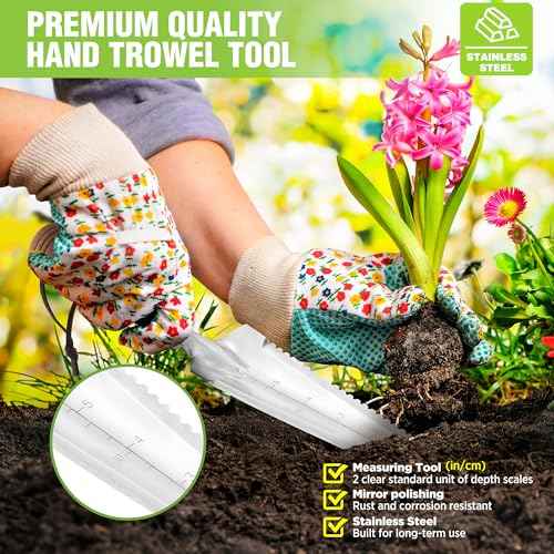 WORKPRO Garden Trowel with Wood Handle, Stainless Steel Narrow Hand Shovel, Multi- Use Flat Garden Trowel for Planting, Weeding, Transplanting, Digging, Small Weeding Knife for Gardening