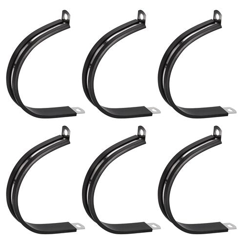 uxcell 6Pcs 2-3/8 Inch(60mm) Cable Clamp 304 Stainless Steel Rubber Cushioned Insulated Clamp R Shape Metal Clamp for Tube Pipe Wire