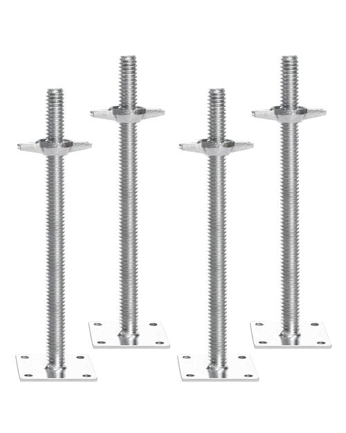 VEVOR 4-Pack Adjustable Leveling Jacks, 18.2 In Adjustable Height & 3307lbs/1500kg Total Load Capacity Scaffold Jacks Feet, Solid Carbon Steel Screw Jacks for Baker-Style Scaffolding Equipment, Silver