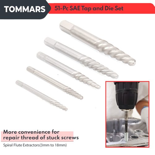 TOMMARS 51-Pc 1/4-20 to 1-14 Jumbo Tap and Die Set SAE Round Threading Dies for Threading and Rethreading Internal and External Threads