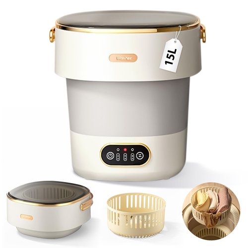 Portable Washing Machine 15L Upgraded w/Spin Basket Mini Washer for Baby Clothes Travel Suitable for Dorms Apartments Hotels (grey)
