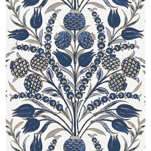 CiCiwind Blue and White Peel and Stick Wallpaper Floral Wall Paper Boho Self Adhesive Renter Friendly Contact Paper for Bedroom Bathroom William Morris Decor Vinyl Rolls 17.3"¡¿78.7"