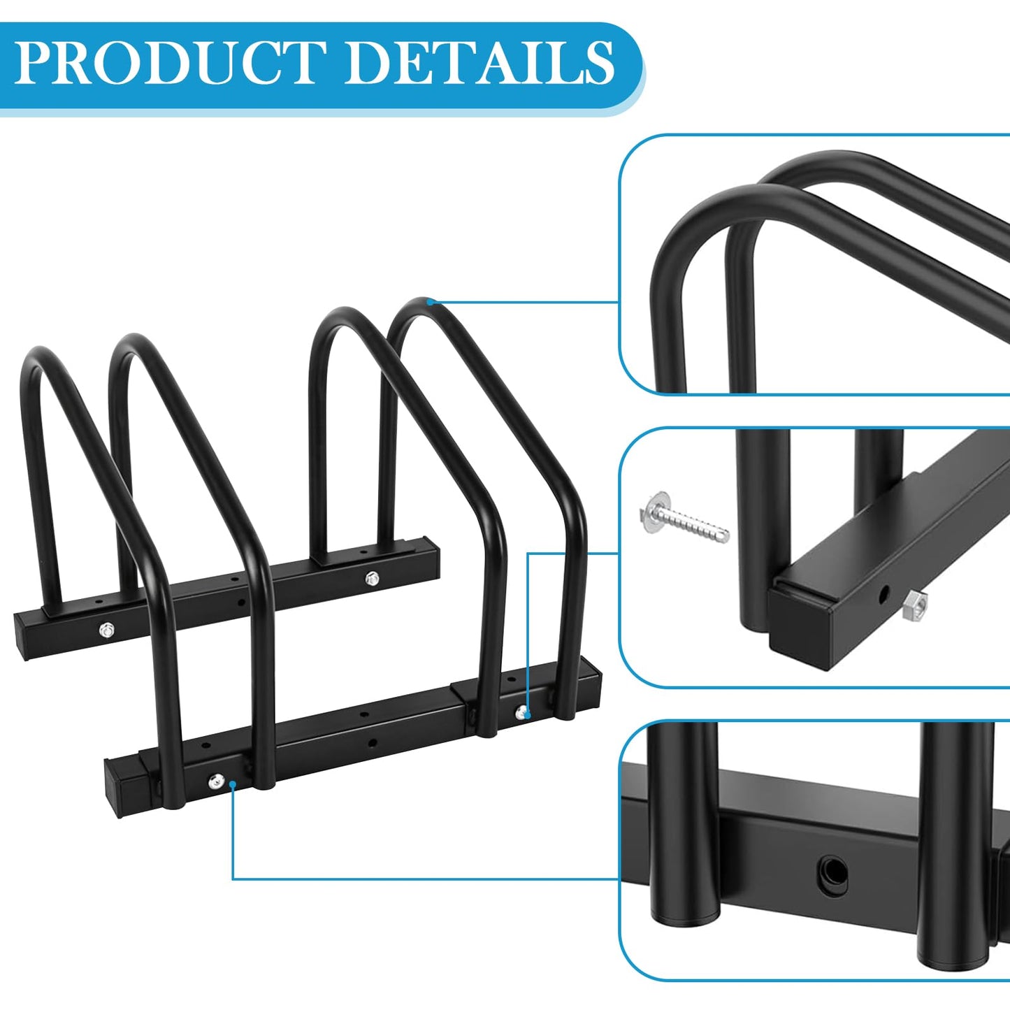 iCool Bikes Floor Bike Stand for 2 Bike, Bike Parking Rack Garage Bike Storage Indoor/Outdoor Stand, Max. Tire Width 2.15"