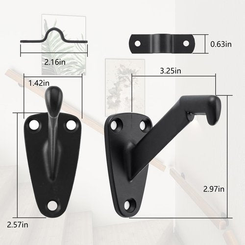 HOME MASTER HARDWARE Handrail Stair Brackets, 6 Pack Heavy Duty Hand Rail Bracket for Stairways Handrail, Staircase Bracket, Matte Black