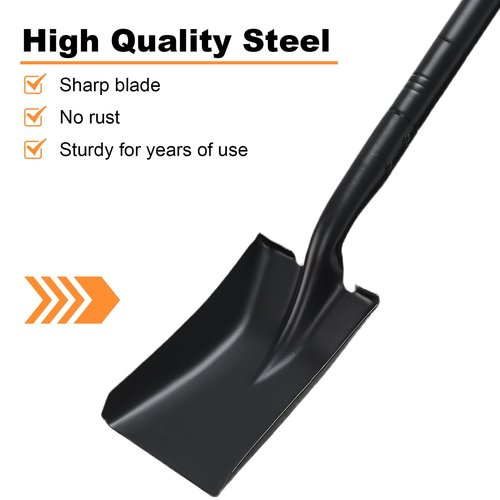 Small Square Shovel 43.3Inches Small Shovel with Metal Handle Garden Tool for Camping Farming Gardening Digging, Black
