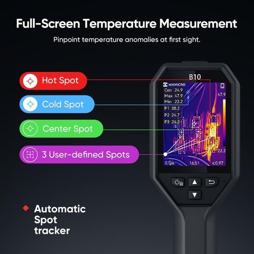 HIKMICRO B10 Thermal Camera 256 x 192 IR Resolution with 2MP Visual Camera, Thermal Imaging Camera for Home Inspection, 25 Hz Refresh Rate, Thermal Scanner with 3.2" LCD Screen, IP54, -4°F~1022°F