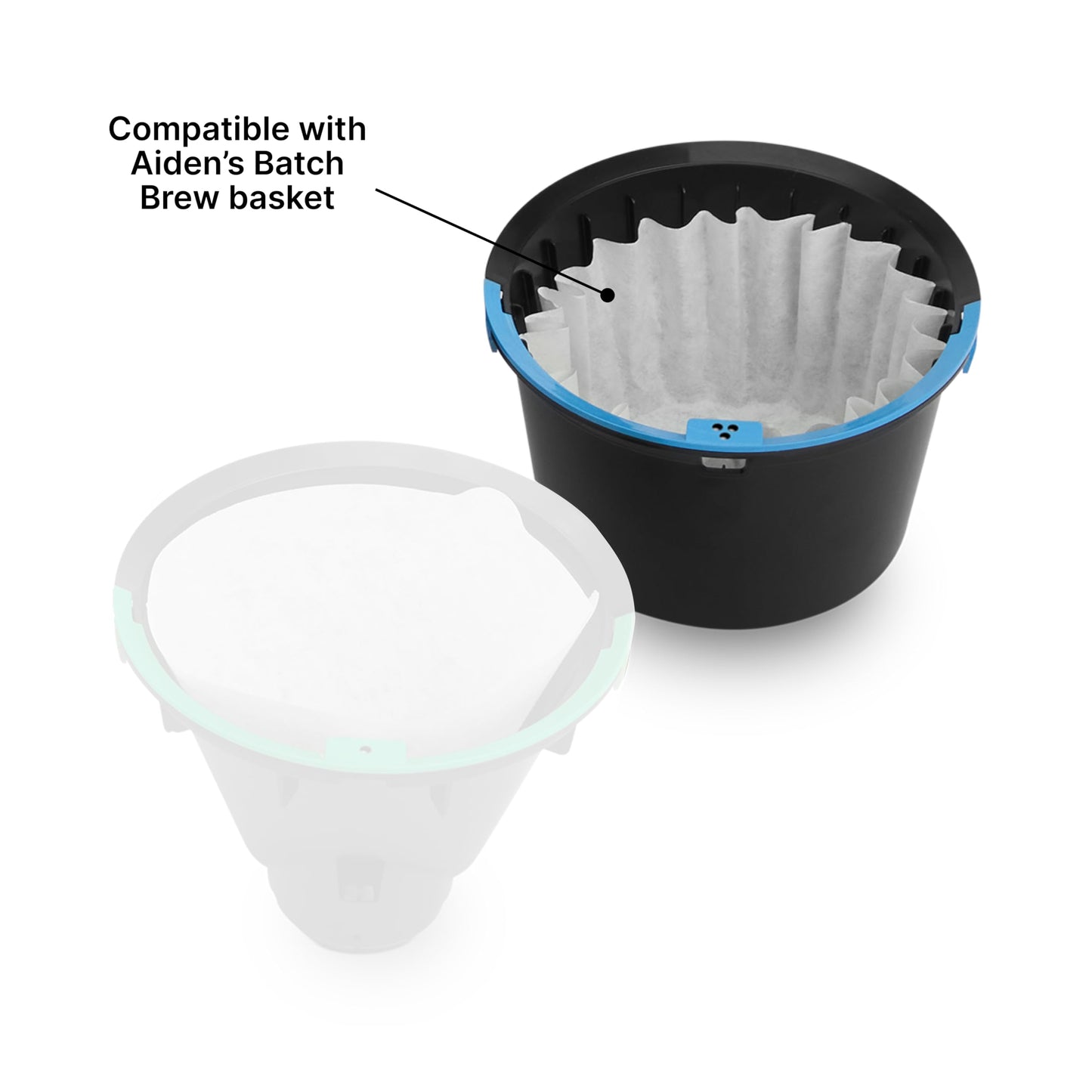 Fellow Aiden Precision Coffee Maker Paper Filters – 50 Count Flat Bottom Basket Filters for 8-12 Cup Drip Coffee Makers, Disposable, No Sludge Clean Brew, White