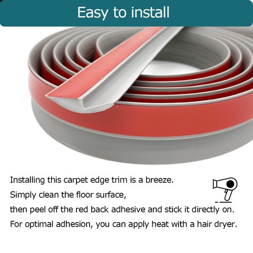 Tintvent Carpet Floor Transition Strip, Self-Adhesive Carpet to Tile Transition Edging Trim Suitable for Door Threshold/Wood Floor, Cover Height Within 5mm – Gray(10Ft)