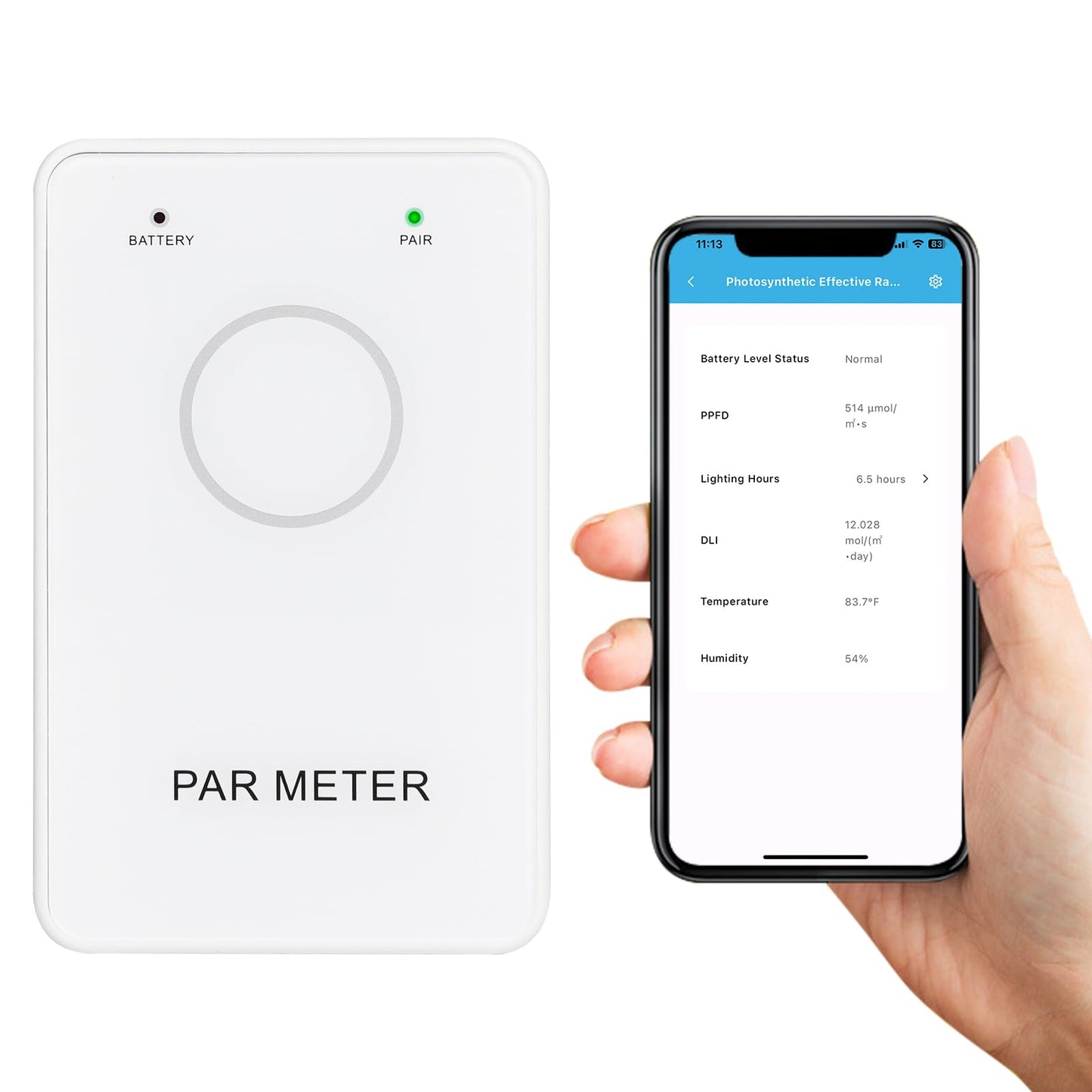 PAR Meter PPFD Recording, for LED Growth Light 400-700nm, DLI Calculator, Convenient Bluetooth Connection to Your Phone, for Grow Tents, Greenhouses, Agriculture