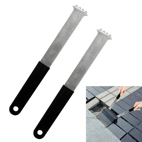 2PCS Paver Removal Tool, Paver Puller with Double Joint Scraper, Micro Teeth Groove & Anti-Slip Rubber Handle, Paver Extractor Tool Set for Lawn Garden Patio Brick Block & Paver Replacement