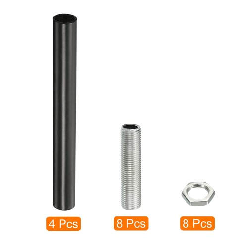 MECCANIXITY Threaded Extension Rod, 3.94" Lamp Pipe with Connector Light Fixture Parts for Pendant Light Island Lighting Chandeliers Stems, Black 4 Set