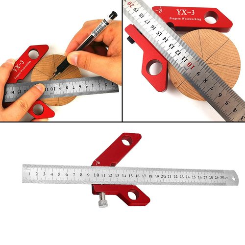 Begot Aluminum Alloy Circle Center Finder 45/90 Liner & Circle Scribe Marker Measuring Tool Woodworking Center Line Ruler for DIY Projects