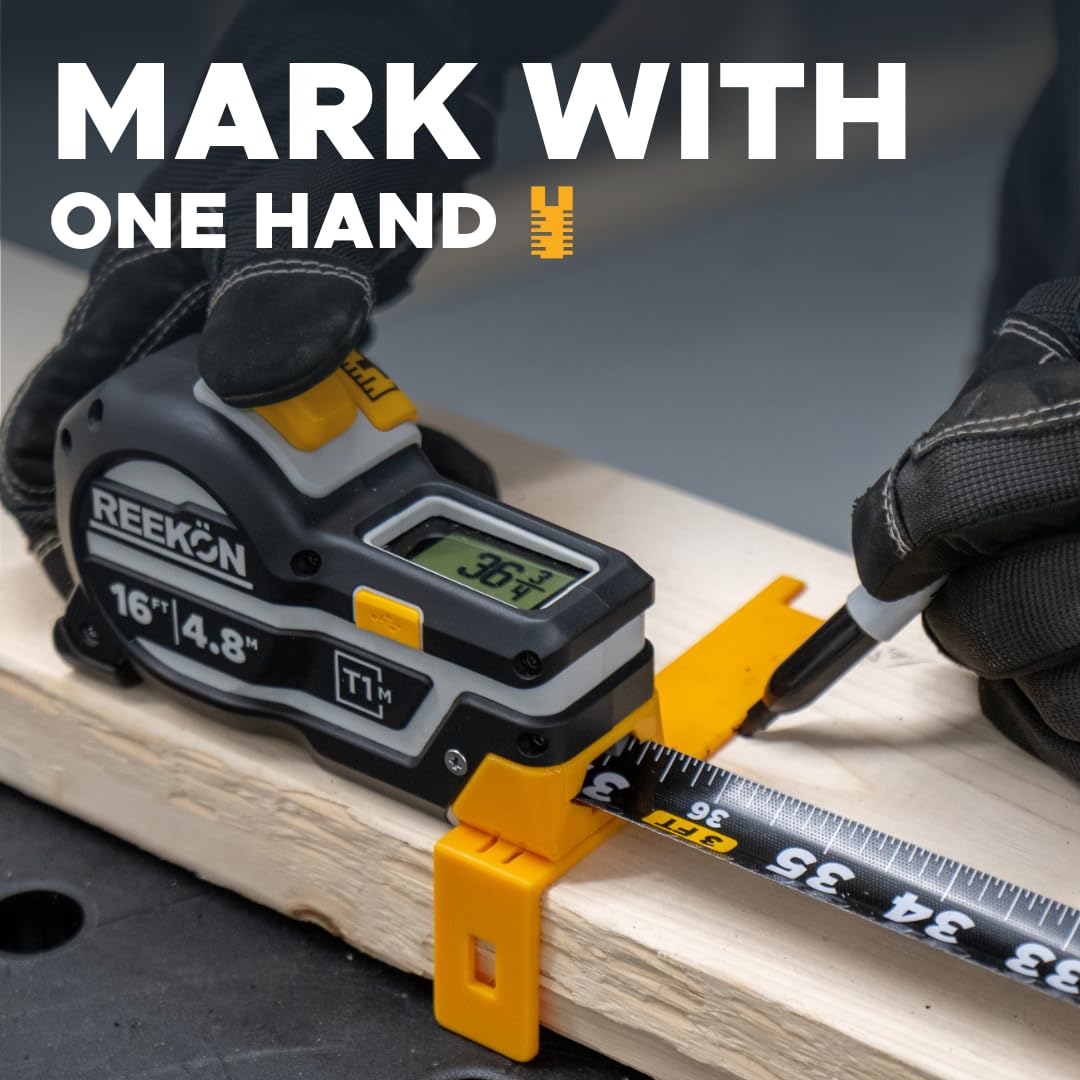 REEKON T1M Utility Digital Tape Measure 16 ft (English) – Bluetooth Smart Measuring Tool, 1/32” Accuracy, Saves 1000+ Measurements, LCD Display, 150 Hour+ Battery Life & Rechargeable