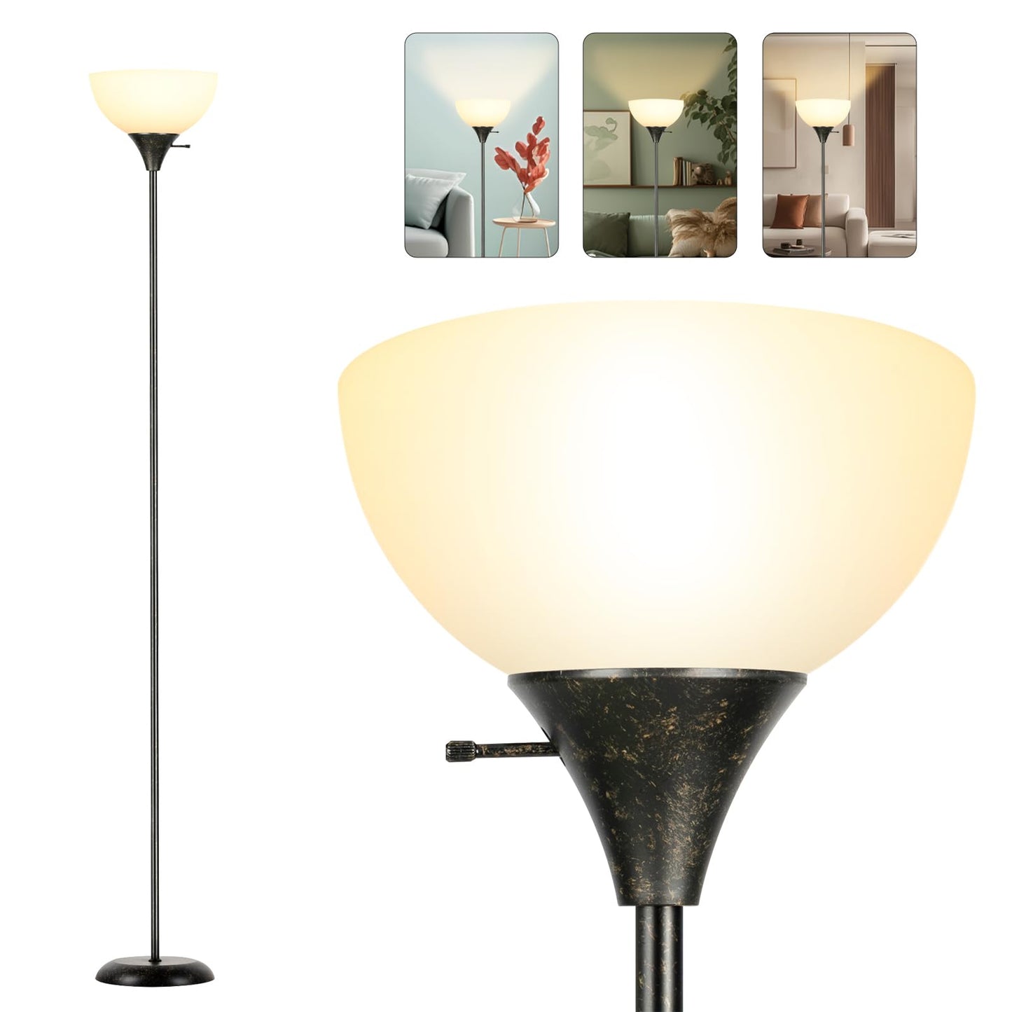 Floor Lamp, Standing Lamp for Bedroom, Drop-Resistant White Lampshade, Rotary Switch, Industrial Metal Floor Lamp for Living Room Bedroom Study Office Kid’s Room